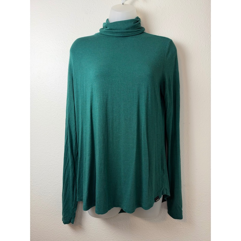 Prana Womens Green Heather Turtleneck Long Sleeve Top Size Medium High Low Hem